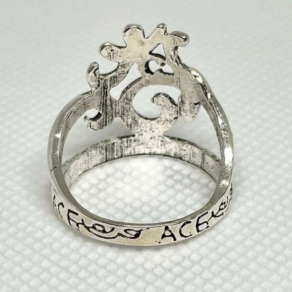 Om Sign Filigree Script Ring for Men or Women sz 8 Silver Finish New Yoga Band - Picture 9 of 11